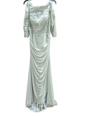Azazie Sage Green Lace Appliqué Long Sleeve Gown